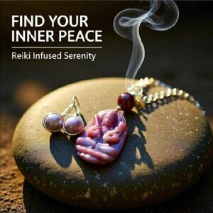 Guanyin ~ Mauve India Agate Amulet Necklace & Earring Set! Quan Yin Buddhism